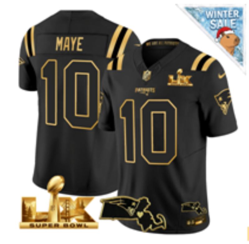 Men 2026 New England Patriots #10 Maye Black Super Bowl Nike Limited NFL Jersey style 05